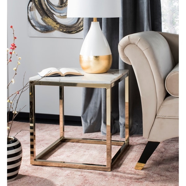 Safavieh Bethany White/ Brass Square End Table - 19.6" x 19.6" x 20.5"