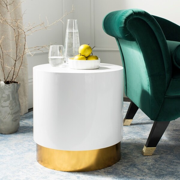 Safavieh Angelo White/ Gold Round Side Table - 18" x 18" x 18"
