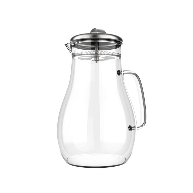 Glass Pitcher-64oz. Carafe with Stainless Steel Filter Lid- Heat Resistant to 300F-For Water, Coffee and more by Classic Cuisine