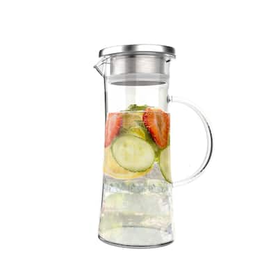 Glass Pitcher-50oz. Carafe with Stainless Steel Filter Lid- Heat Resistant to 300F-For Water, Coffee and More by Classic Cuisine