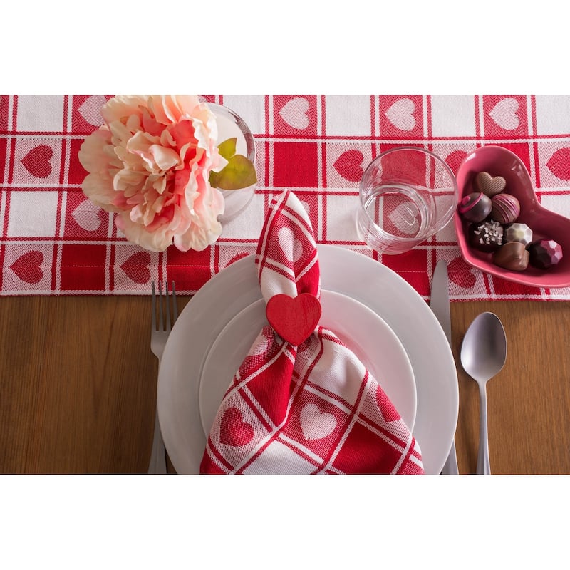 Design Imports Woven Check Hearts Kitchen Tablecloth (84 Inch Wide x 60 Inch Long)