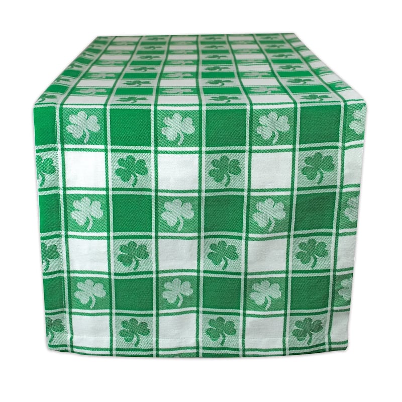 Design Imports Woven Check Hearts Kitchen Tablecloth (84 Inch Wide x 60 Inch Long) - Shamrock Check - 14x72"