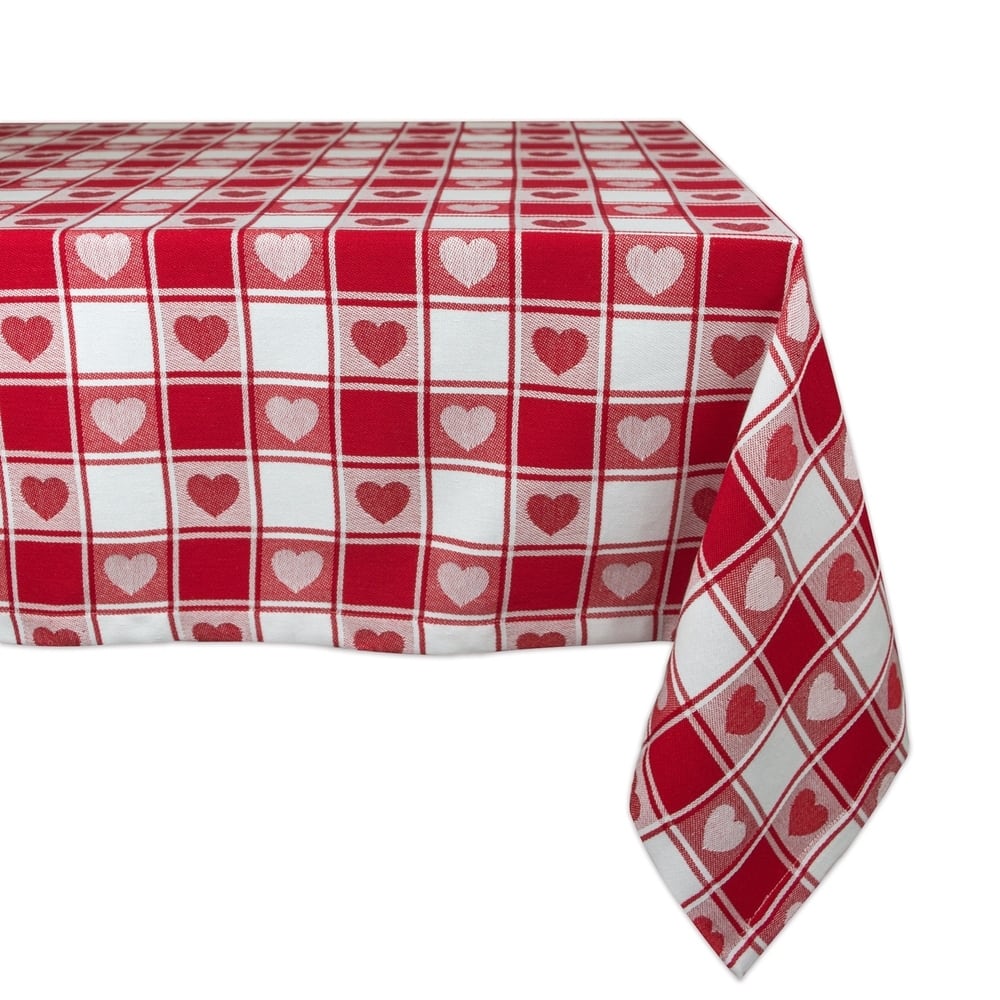 Design Imports Woven Check Hearts Kitchen Tablecloth (84 Inch Wide x 60 Inch Long)