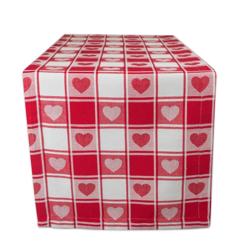 Design Imports Woven Check Hearts Kitchen Tablecloth (84 Inch Wide x 60 Inch Long)