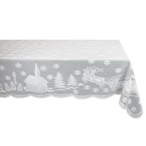 Design Imports White Snow Village Lace Kitchen Tablecloth