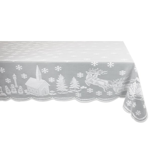 slide 2 of 75, Design Imports White Snow Village Lace Kitchen Tablecloth