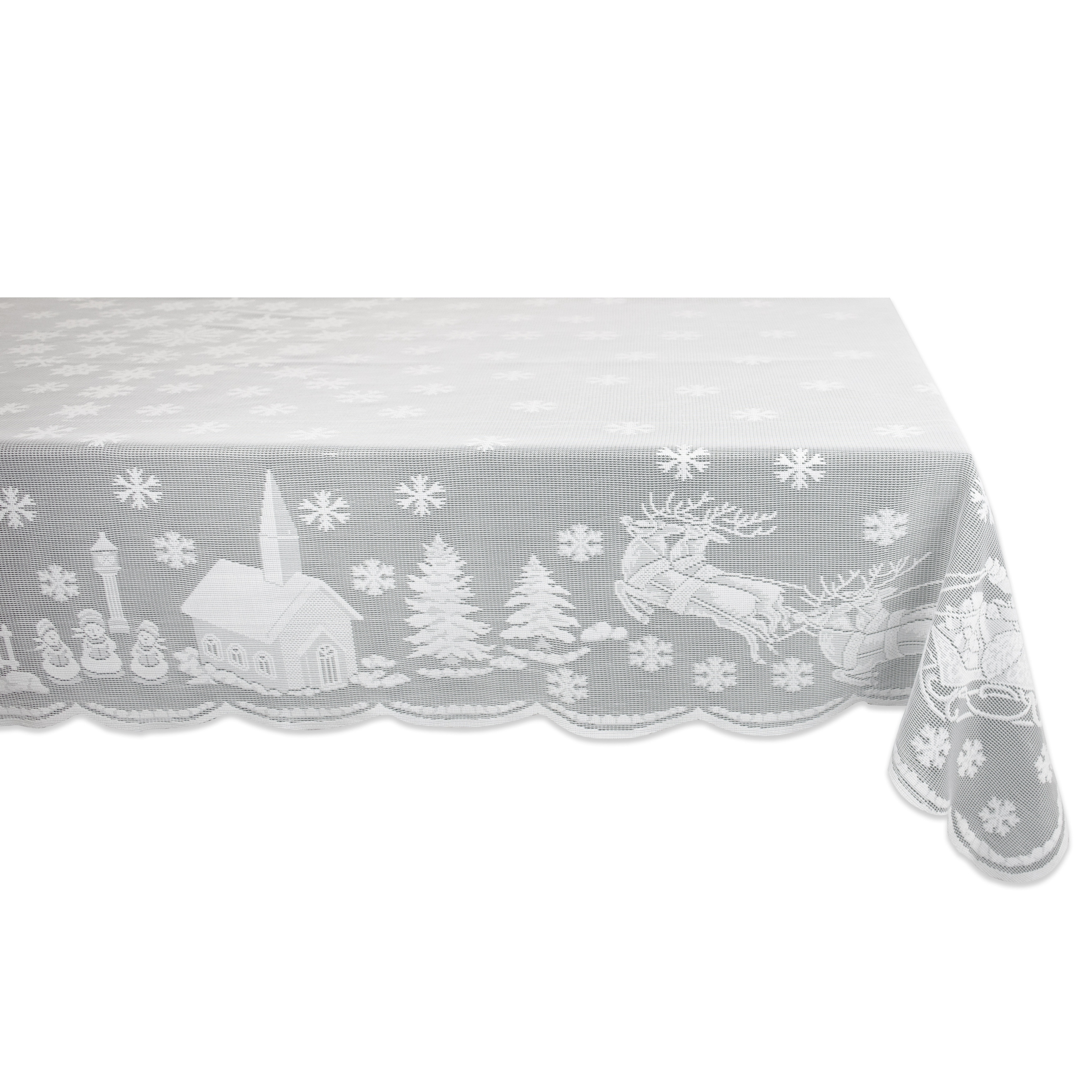 Design Imports White Snow Village Lace Kitchen Tablecloth