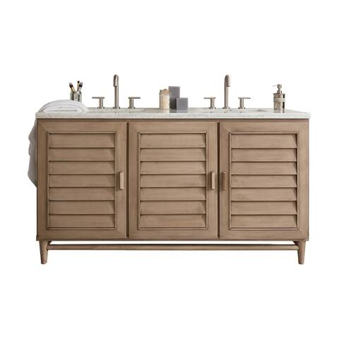 James Martin Furniture Bathroom Vanities Vanity Cabinets Portland 60 Double Vanity White Washed Walnut