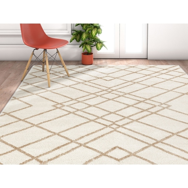 Well Woven Modern Geometric Plaid Ivory Area Rug - 3'11" x 5'3"