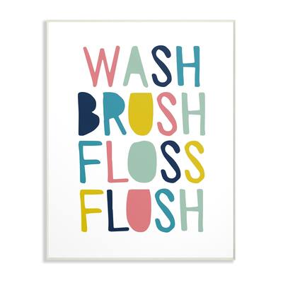 Stupell Wash Brush Floss Flush Typography Wall Plaque Art, 10 x 0.5 x 15, Made in USA