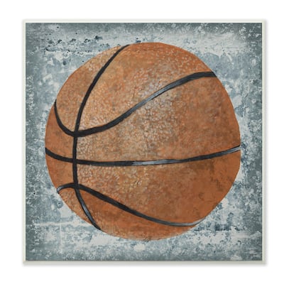 The Kids Room by Stupell Grunge Sports Equipment Basketball Wall Plaque Art, 12 x 0.5 x 12, Made in USA - 12 x 12