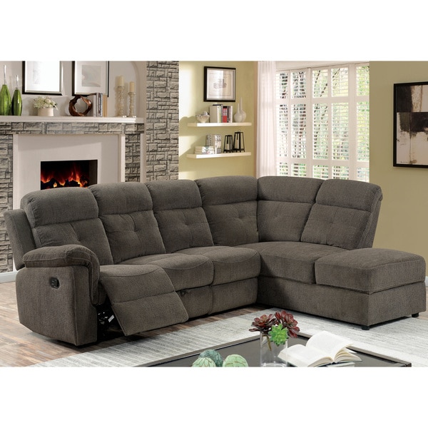 Furniture of America Nidg Transitional Grey Fabric Reclining Sectional