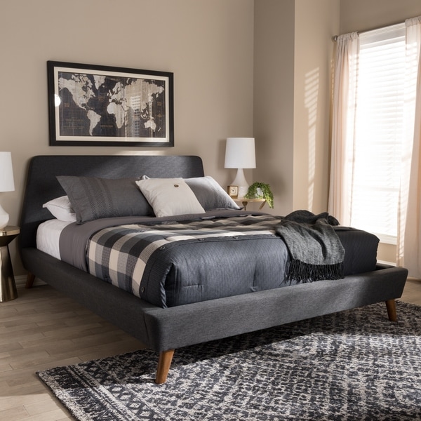 Contemporary Dark Grey Fabric Queen Size Bed by Baxton Studio On