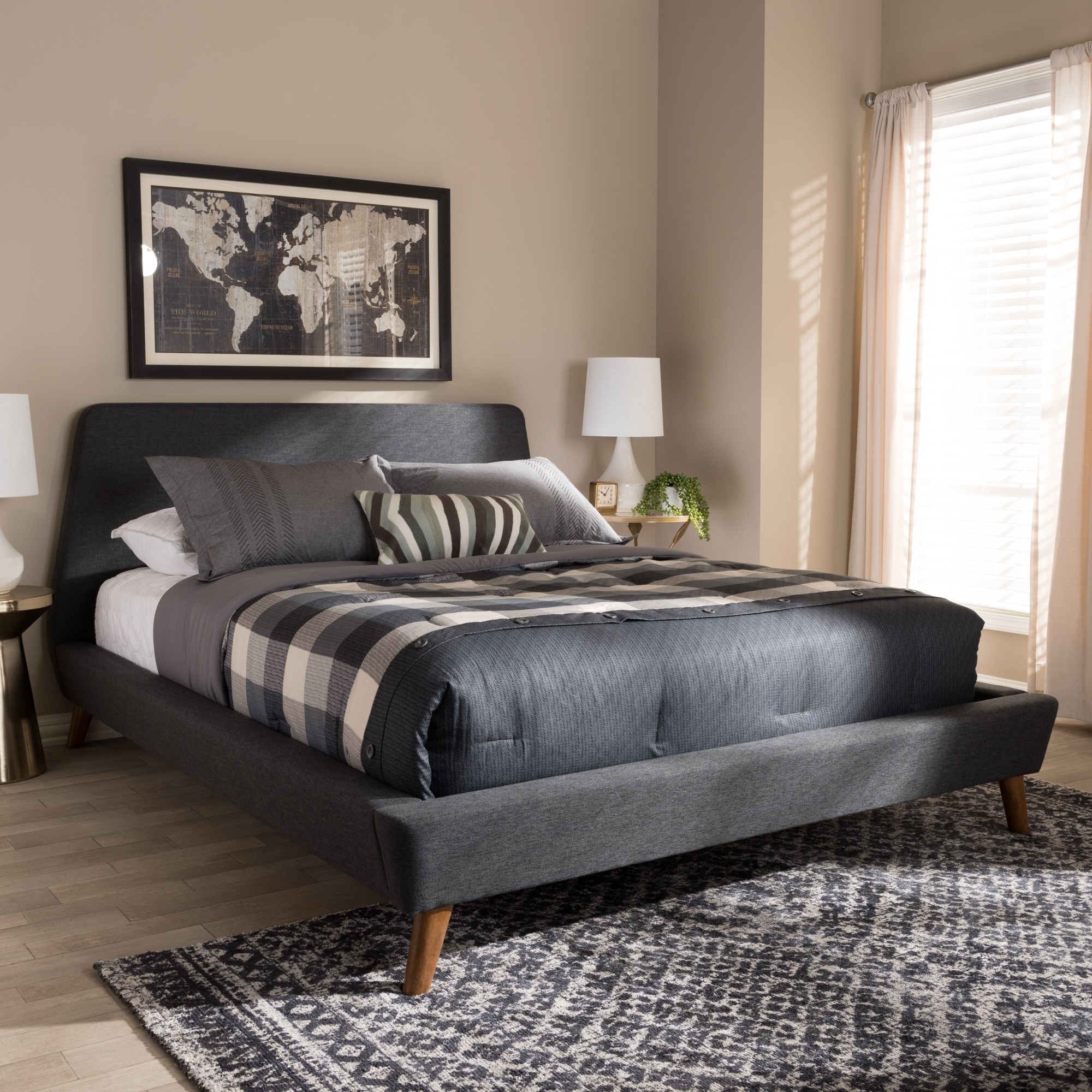 Contemporary Dark Grey Fabric Queen Size Bed by Baxton Studio On