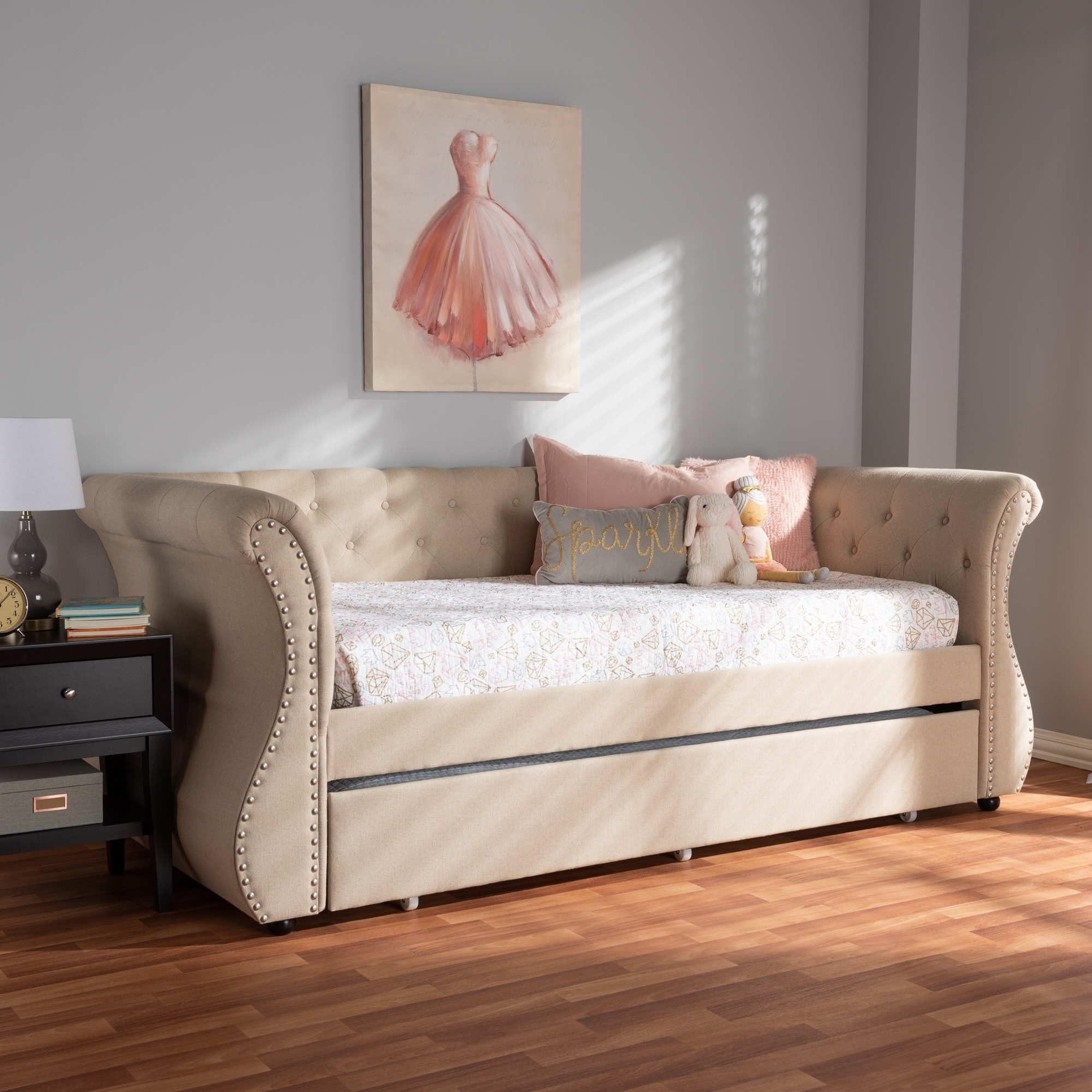 Contemporary Fabric Daybed with Trundle by Baxton Studio On Sale