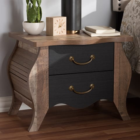 The Curated Nomad Taliesin Country Cottage Black and Oak 2-drawer Nightstand