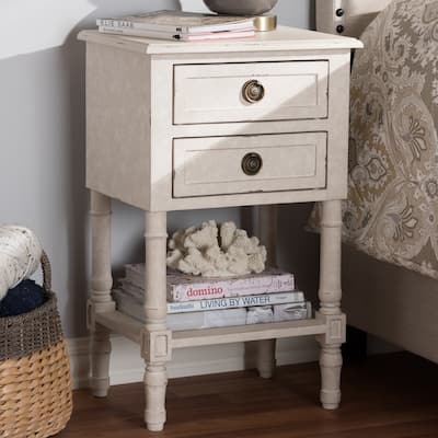 Country Cottage Whitewashed 2-Drawer Nightstand by Baxton Studio
