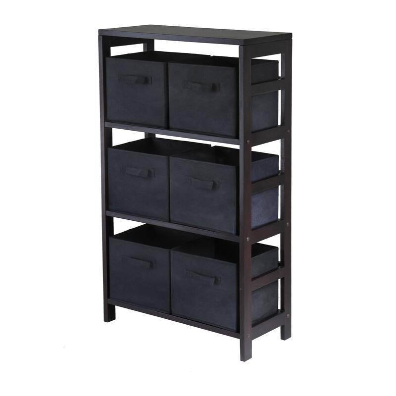 Capri 3-Section M Storage Shelf with 6 Foldable Black Fabric Baskets - N/A