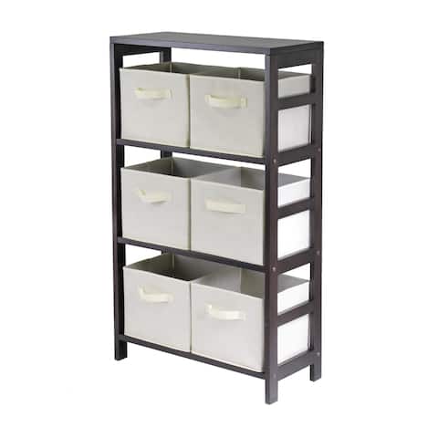 Capri 3-Section M Storage Shelf with 6 Foldable Beige Fabric Baskets