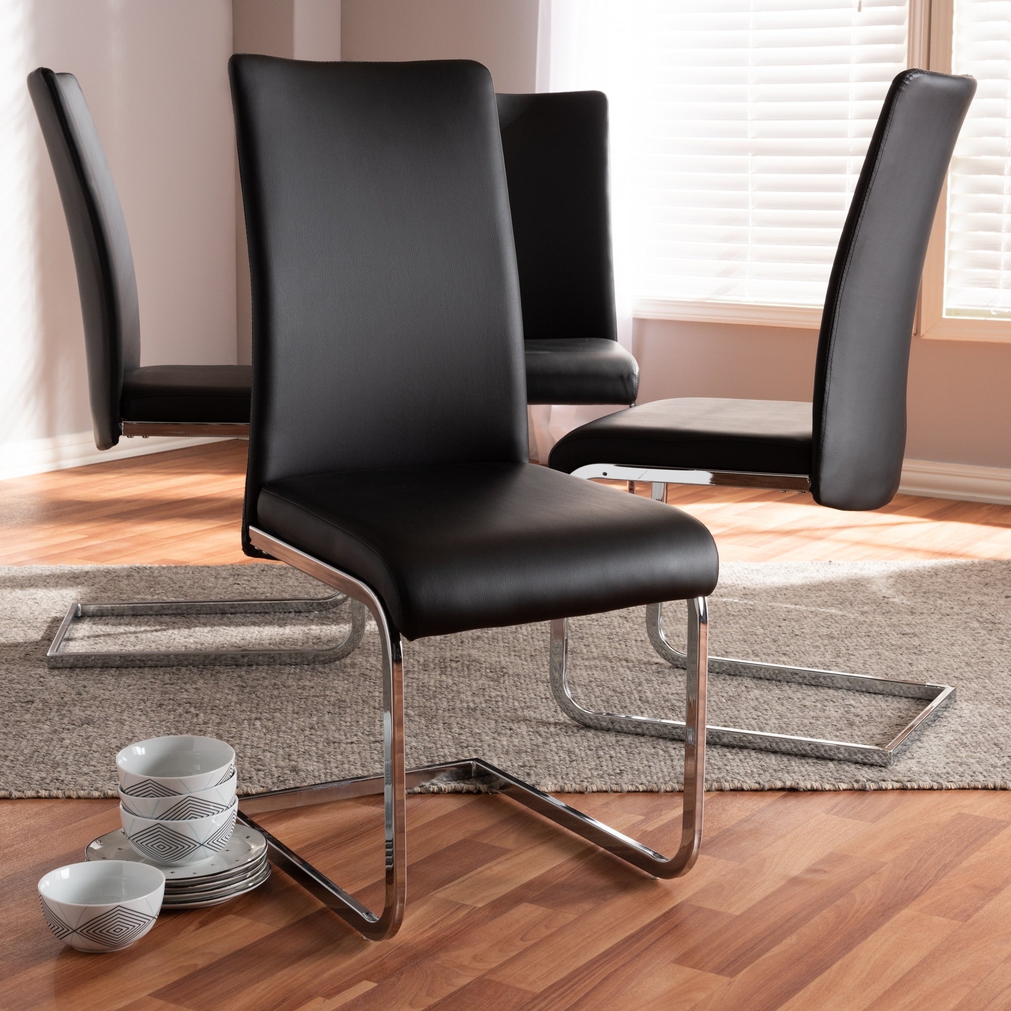 Modern Faux Leather Dining Chair 4 Piece Set by Baxton Studio On