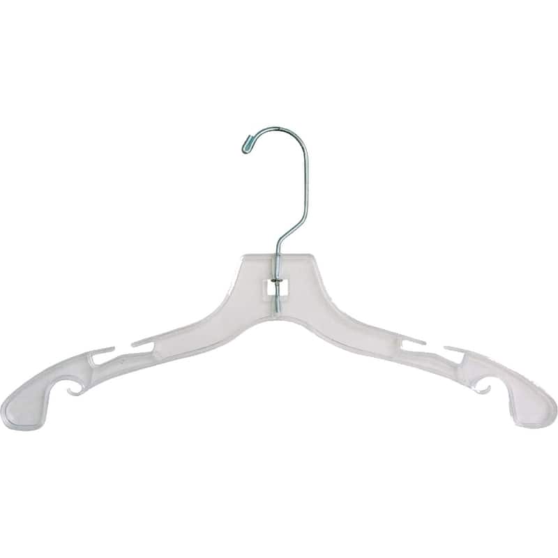 12 Inch Clear Plastic Kids Top Hanger with Notches and Swivel Hook, box of 100