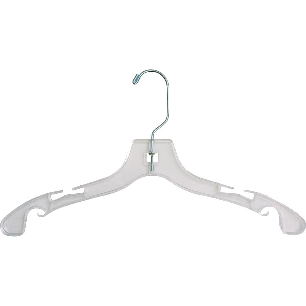 12 Inch Clear Plastic Kids Top Hanger with Notches and Swivel Hook, box of 100