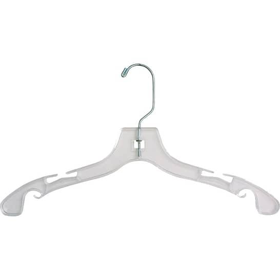 12 Inch Clear Plastic Kids Top Hanger with Notches and Swivel Hook, box of 100