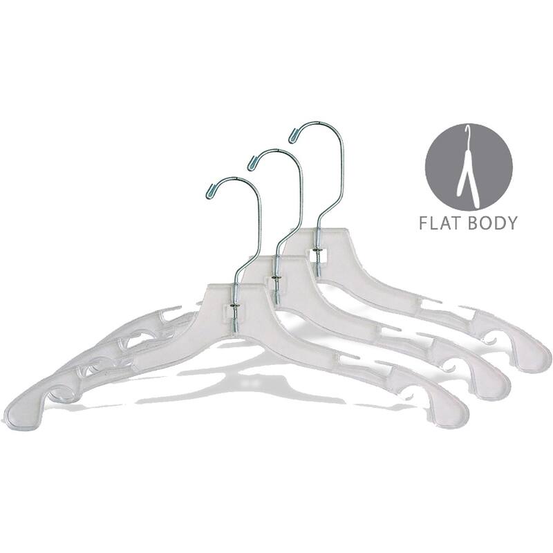 12 Inch Clear Plastic Kids Top Hanger with Notches and Swivel Hook, box of 100