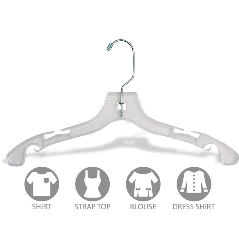 12 Inch Clear Plastic Kids Top Hanger with Notches and Swivel Hook, box of 100