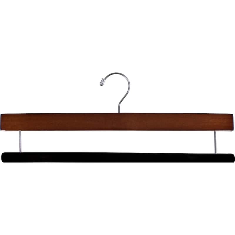 Extra Long Wooden Pants Hanger with Flocked Non-slip Velvet Bar - walnut box of 50