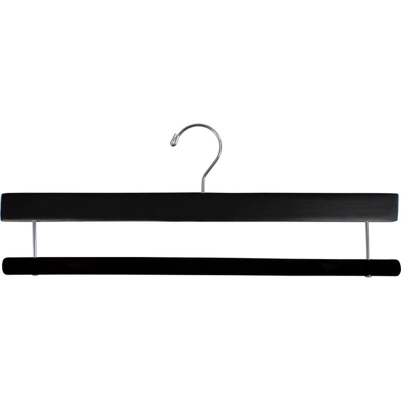 Extra Long Wooden Pants Hanger with Flocked Non-slip Velvet Bar - black box of 25