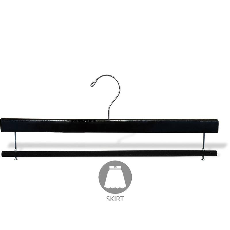 Extra Long Wooden Pants Hanger with Flocked Non-slip Velvet Bar - Black Box of 100