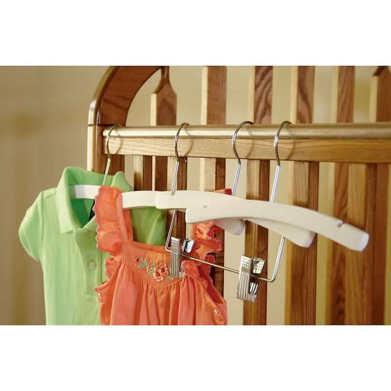Kids Combo Hanger, Arched 12 Inch Wood Hanger with Clips and Notches