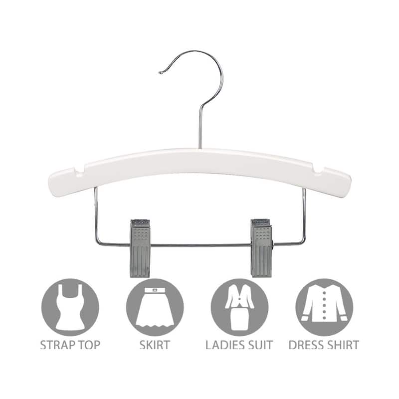 Kids Combo Hanger, Arched 12 Inch Wood Hanger with Clips and Notches