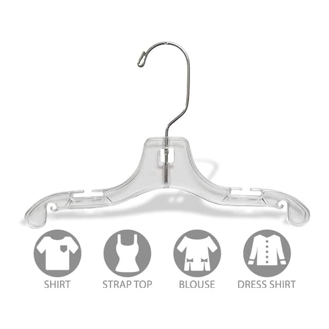 10 Inch Clear Plastic Baby Top Hanger with Notches and Swivel Hook, box of 100