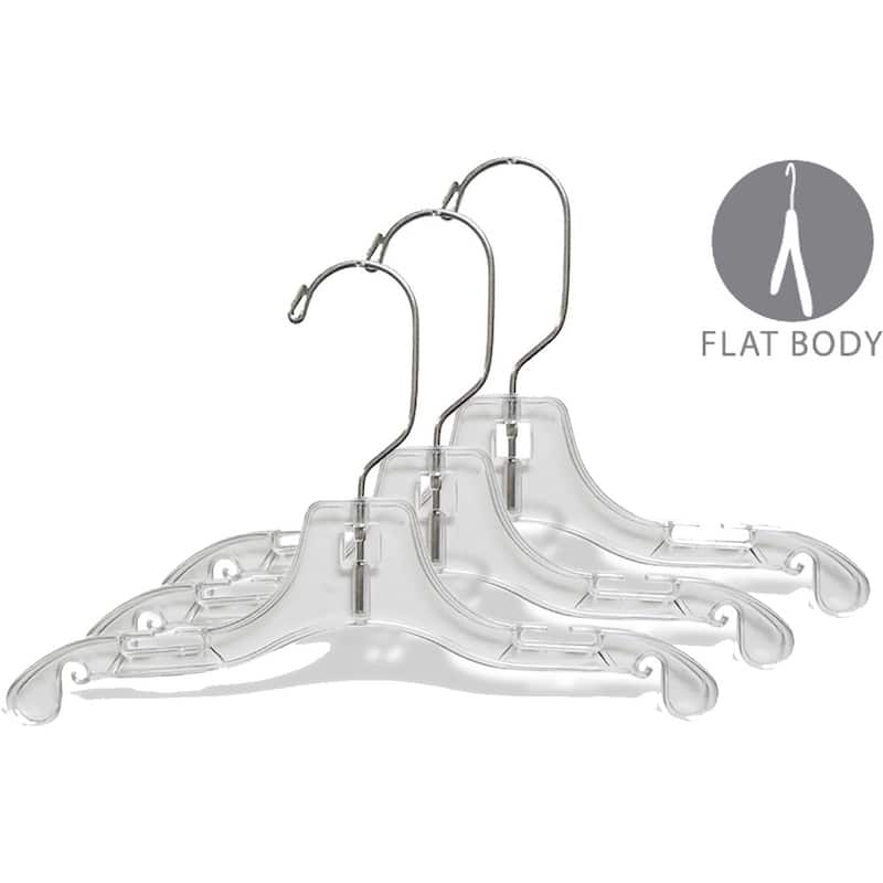 10 Inch Clear Plastic Baby Top Hanger with Notches and Swivel Hook, box of 100