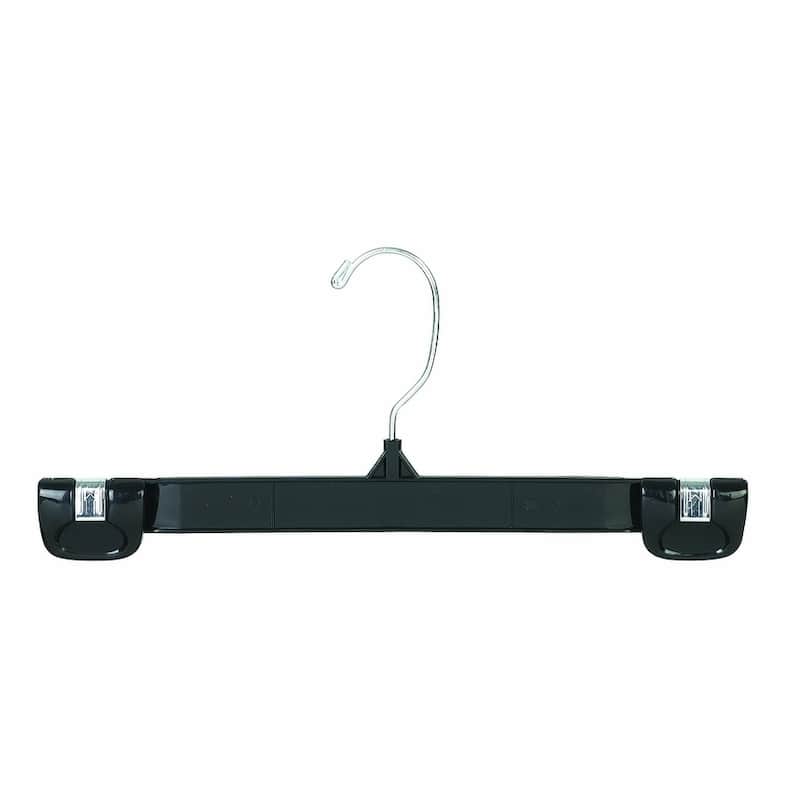 Classic Black Plastic Pant Hanger with Pinch Grips and Chrome Swivel Hook
