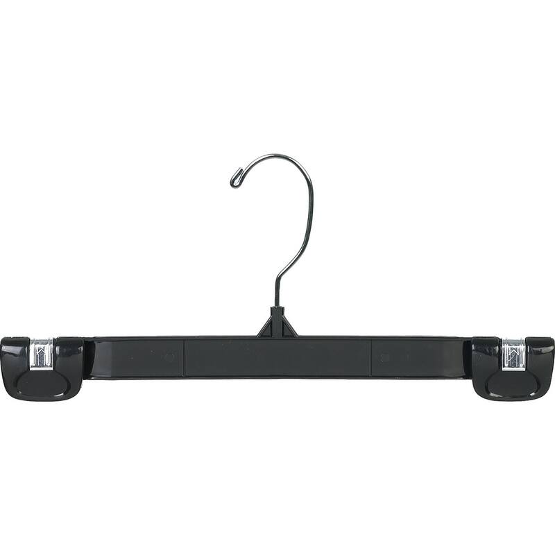 Classic Black Plastic Pant Hanger with Pinch Grips and Chrome Swivel Hook