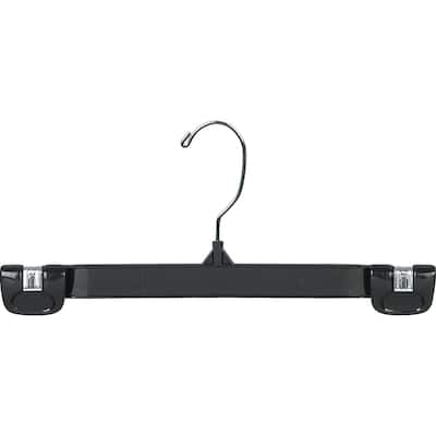 Classic Black Plastic Pant Hanger with Pinch Grips and Chrome Swivel Hook