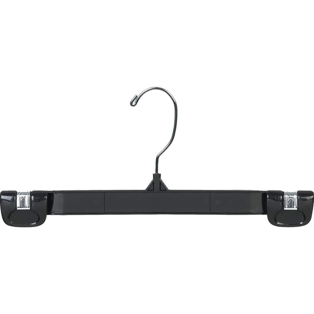 Classic Black Plastic Pant Hanger with Pinch Grips and Chrome Swivel Hook
