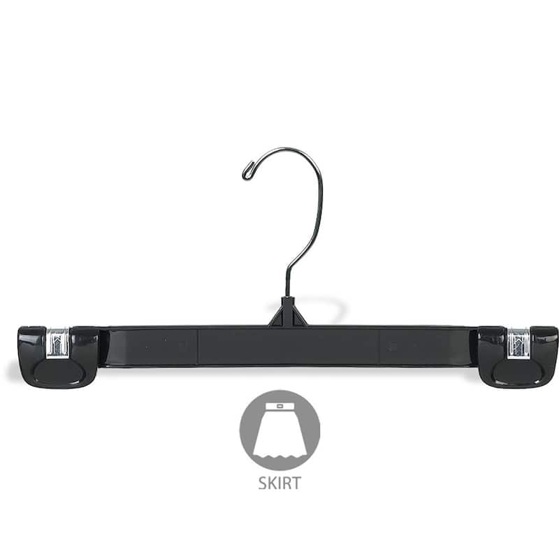 Classic Black Plastic Pant Hanger with Pinch Grips and Chrome Swivel Hook