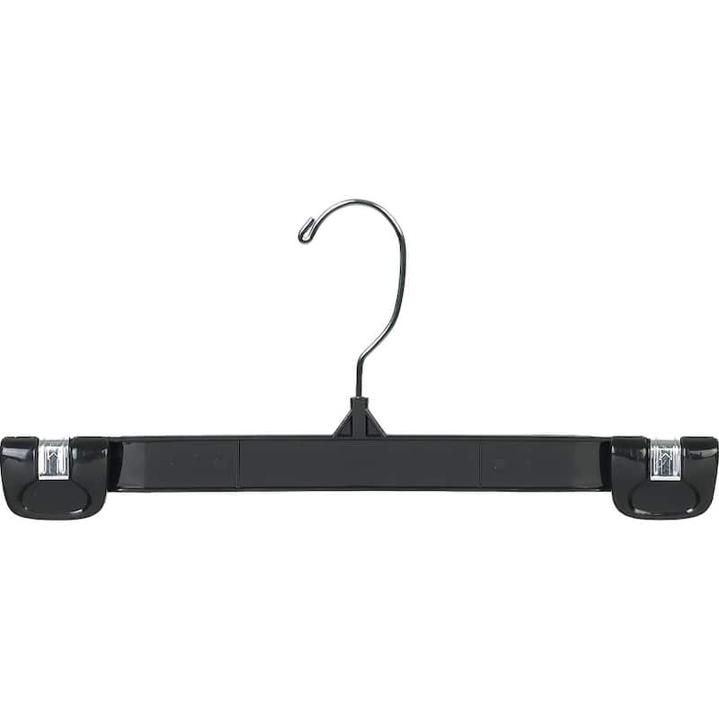 Classic Black Plastic Pant Hanger with Pinch Grips and Chrome Swivel Hook