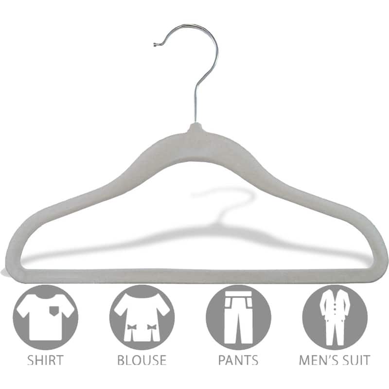 Kids Slimline Hangers, 11 Inch Non-Slip Velvet Suit Hangers with Chrome Swivel Hook