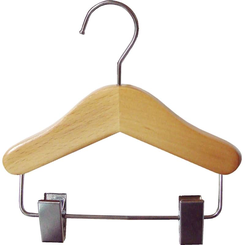 Small Wooden Combo Hanger with Clips, 6 inch Hangers for Dolls, Pets, or Small Infants