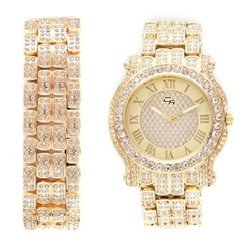 mens gold bling watches