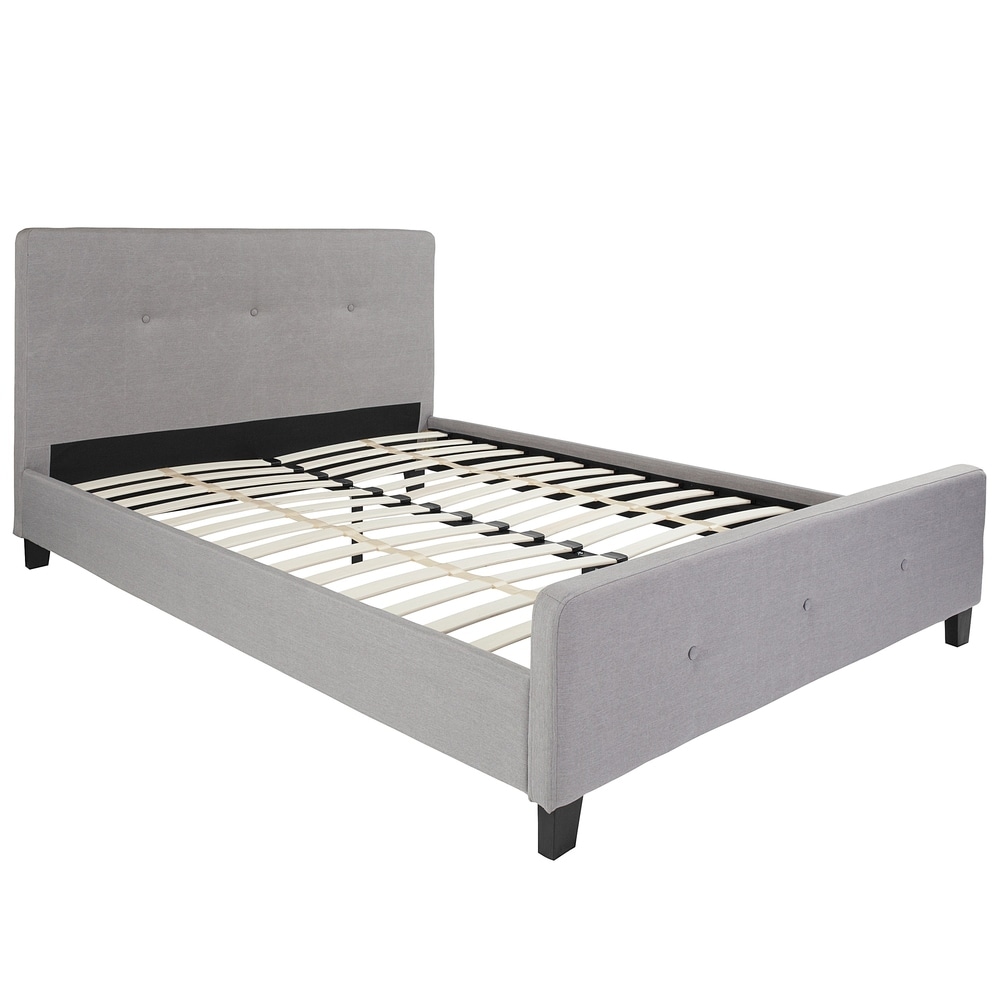 BSD National Supplies Elmira Queen Size Light Grey Fabric Platform Bed with Button Tufted Headboard