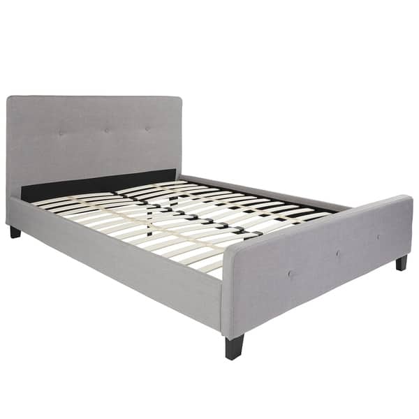 Elmira Queen Size Light Grey Fabric Platform Bed with Button Tufted ...