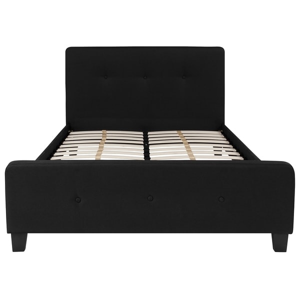 Elmira Full Size Black Fabric Platform Bed With Button Tufted Headboard ...