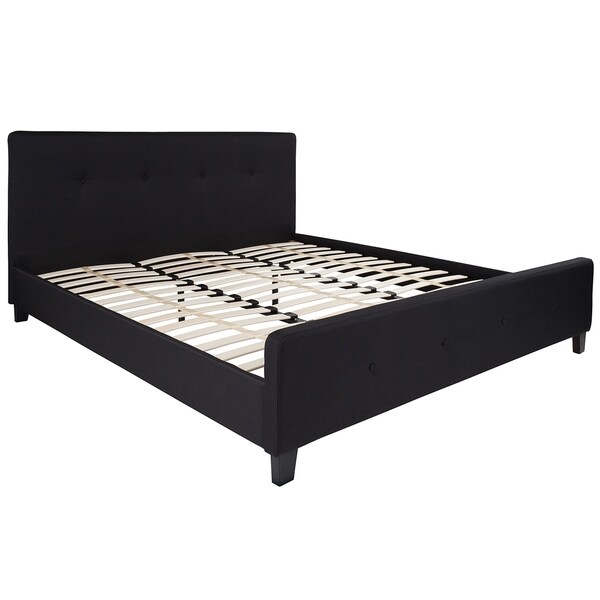 Elmira King Size Black Fabric Platform Bed With On Tufted Headboard Elmira King Size Black Fabric Platform Bed With On Tufted Headboard