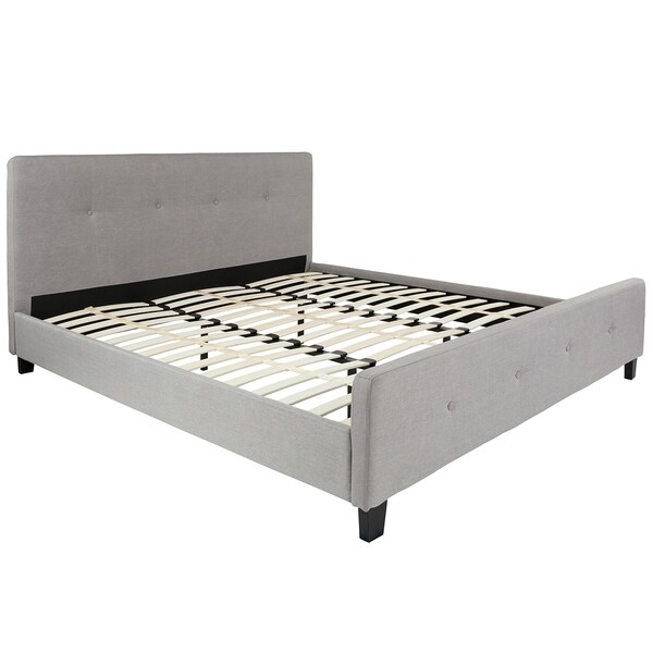Elmira King Size Light Grey Fabric Platform Bed with Button Tufted